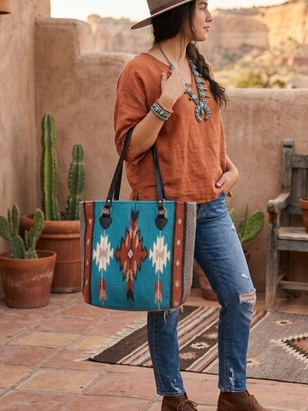 Southwestern Saddleblanket Wool Tote Bag